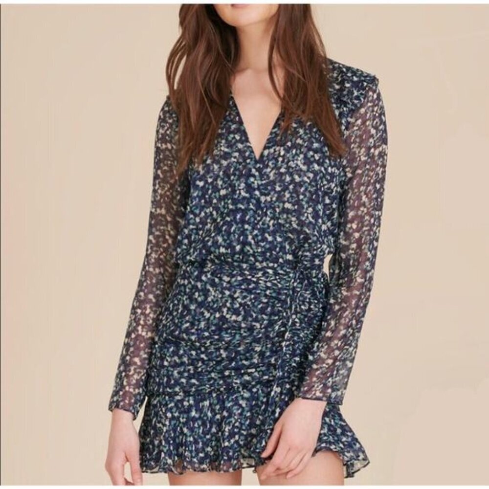 Veronica Beard 'Anjali' Floral-Print Ruched Silk Mini-Dress, Blue Multi